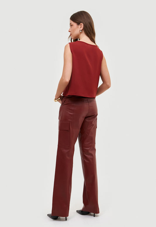 Calça Couro Cargo Zoé - Cherry