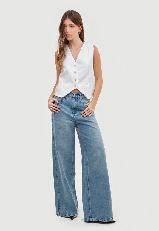 Calça Jeans Wide Leg Maxi - Azul Claro