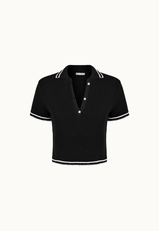 Blusa Polo Tricot - Preto/Off White