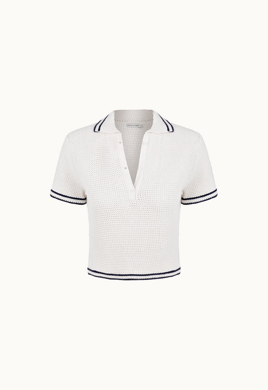 Blusa Polo Tricot - Off White/Marinho