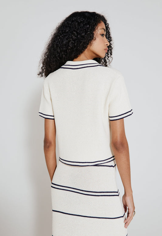 Blusa Polo Tricot - Off White/Marinho