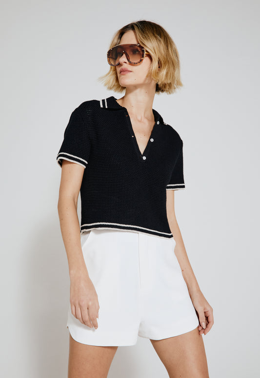 Blusa Polo Tricot - Preto/Off White