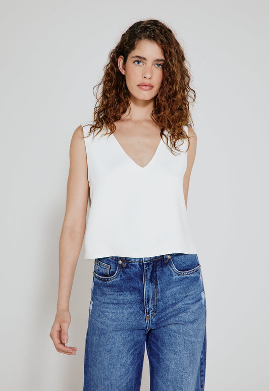 Blusa Crepe Decote V Léa - Off White