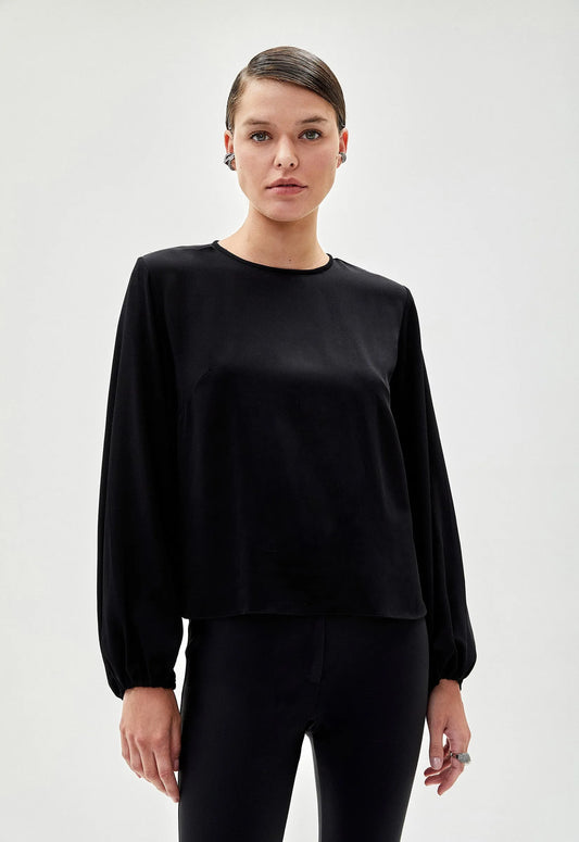 Blusa Crepe Manga Longa Claire - Preto