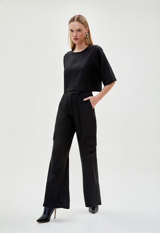 Calça Cargo Crepe Bella - Preto