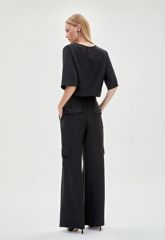 Calça Cargo Crepe Bella - Preto