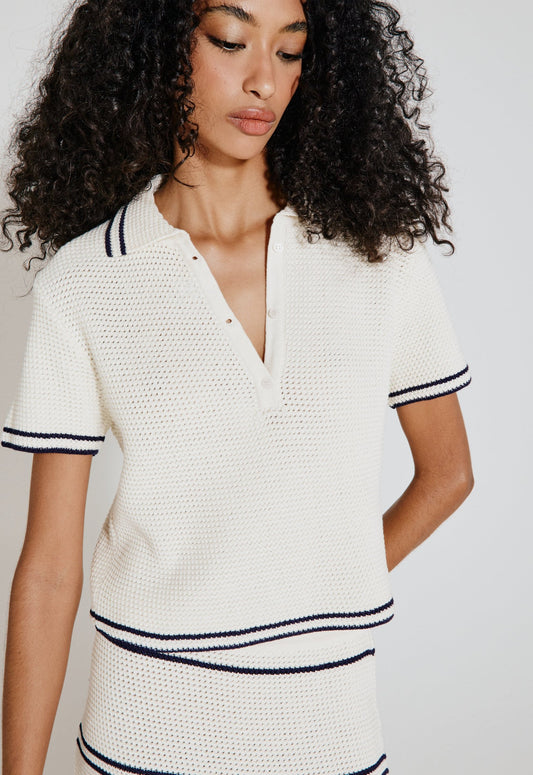 Blusa Polo Tricot - Off White/Marinho