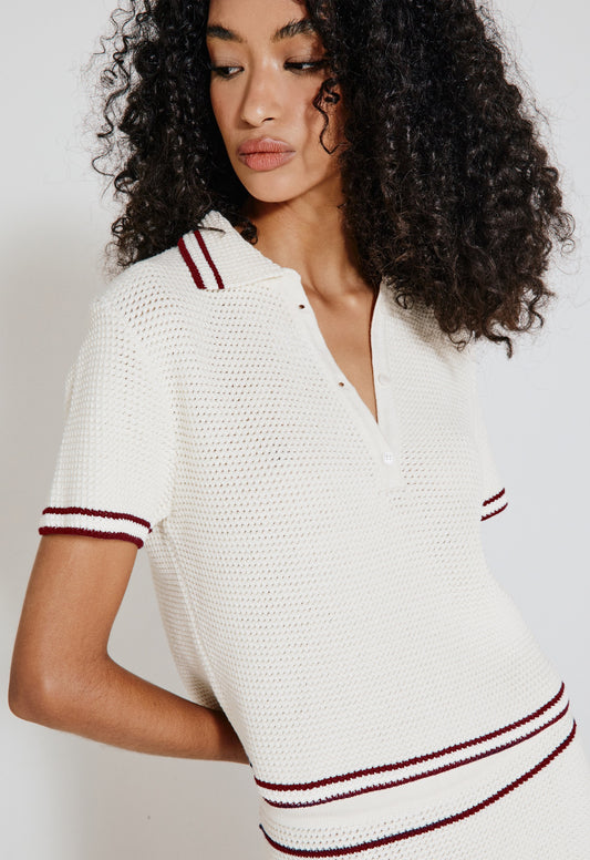 Blusa Polo Tricot Nathalie - Off White/Cherry