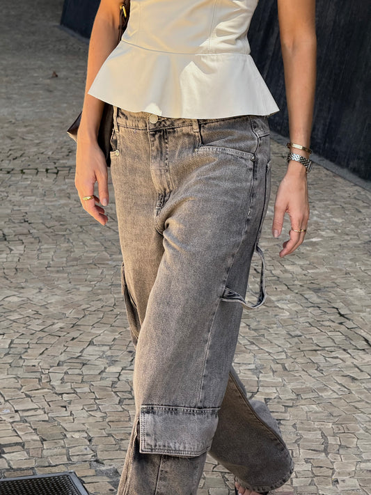 Calça Jeans Cargo Léonie