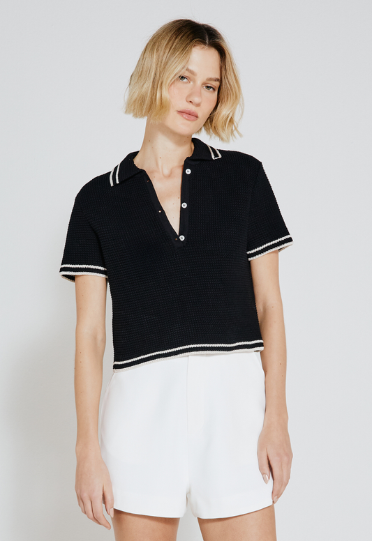 Blusa Polo Tricot - Preto/Off White