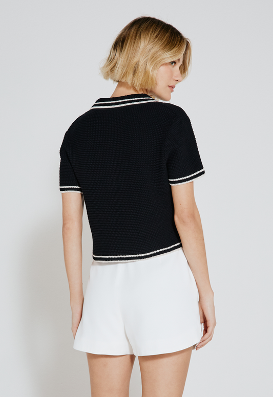 Blusa Polo Tricot - Preto/Off White